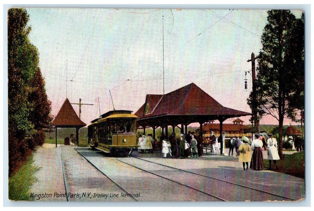 1909 Trolley Line Terminal Kingston Point Park New York NY Antique Postcard