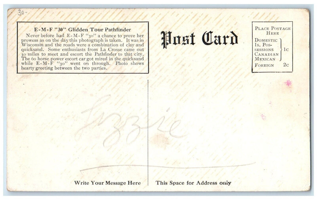 c1910's EMF 30 Pathfinder Glidden Tour Detroit To Denver Advertising Postcard