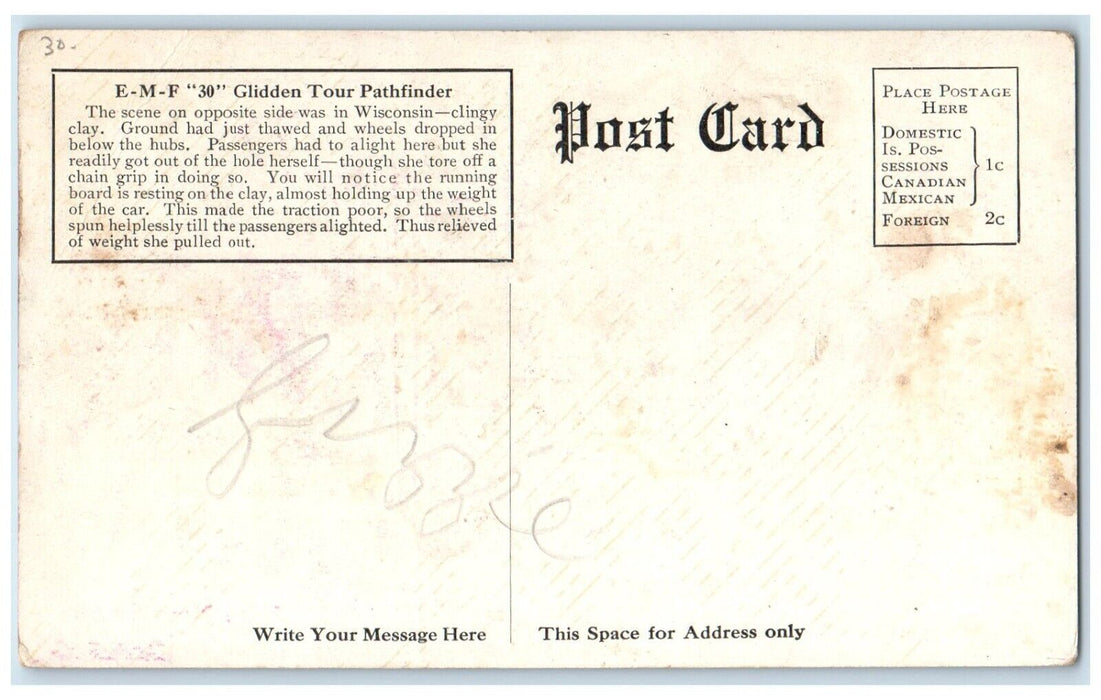 c1910s EMF 30 Pathfinder Glidden Tour Car Detroit To Denver Advertising Postcard