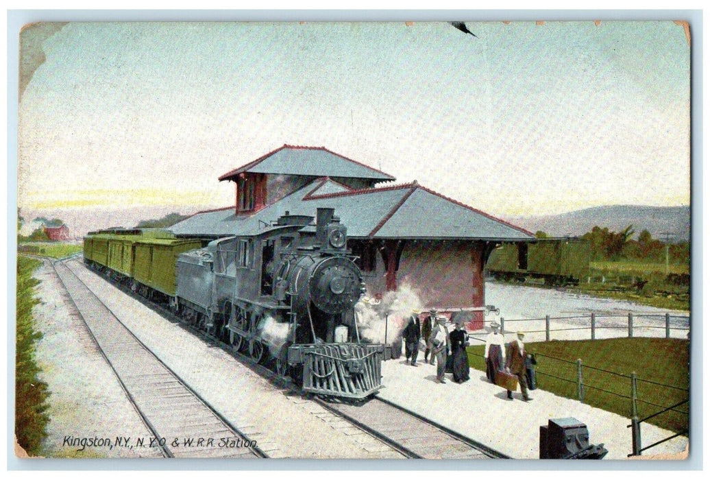 1909 N Y O & W R R Station Depot Railroad Train Kingston New York NY Postcard