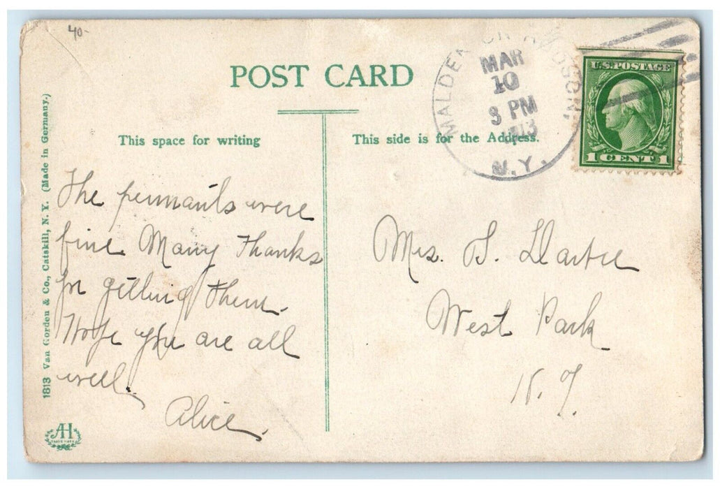 1913 View Of Main Street Trolley Cars Catskill New York NY Antique Postcard