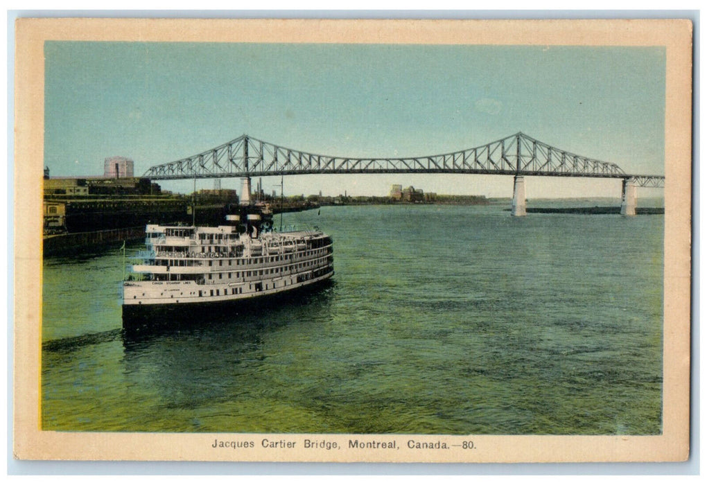 c1940's Steamer Jacques Cartier Bridge Montreal Quebec Canada Vintage Postcard
