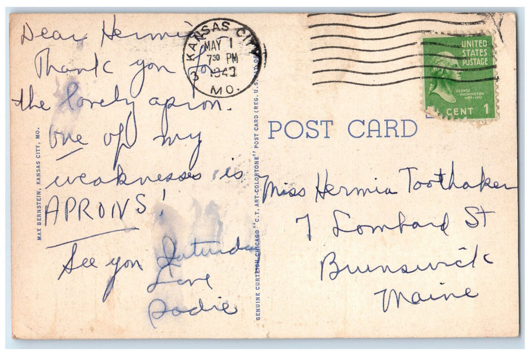c1940's Marble Fountain in Country Club District Kansas City MO Postcard