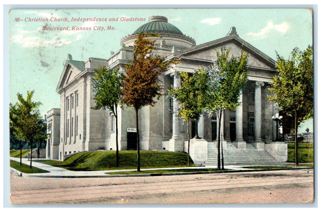 c1910 Christian Church Independence and Gladstone Kansas City MO Postcard