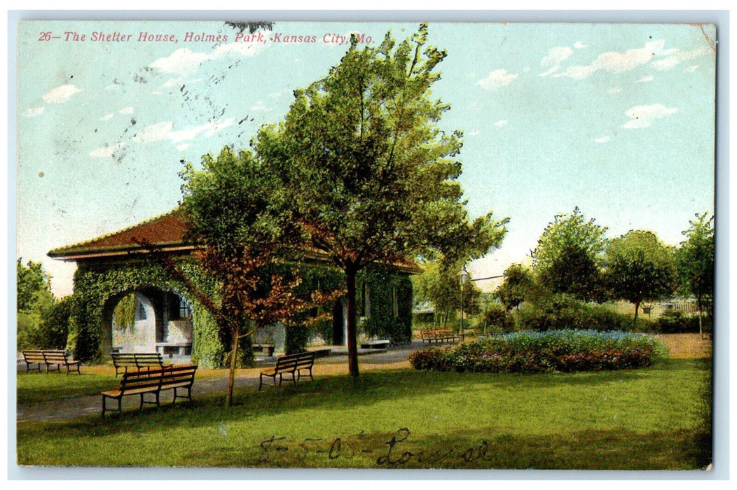 1908 The Shelter House Holmes Park Kansas City Missouri MO Posted Postcard