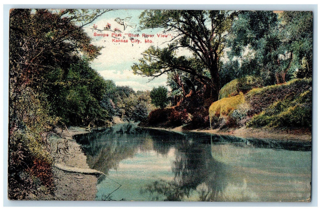 1908 Swope Park Blue River View Kansas City Missouri MO Antique Postcard