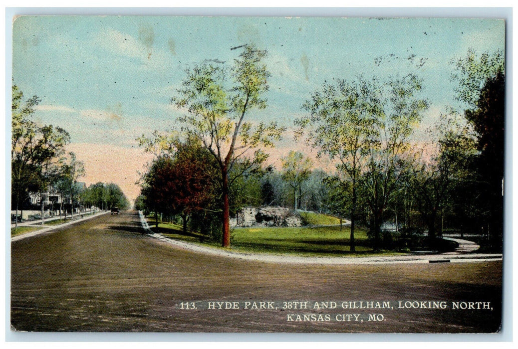 1912 Hyde Park 38th and Gillham Looking North Kansas City Missouri MO Postcard