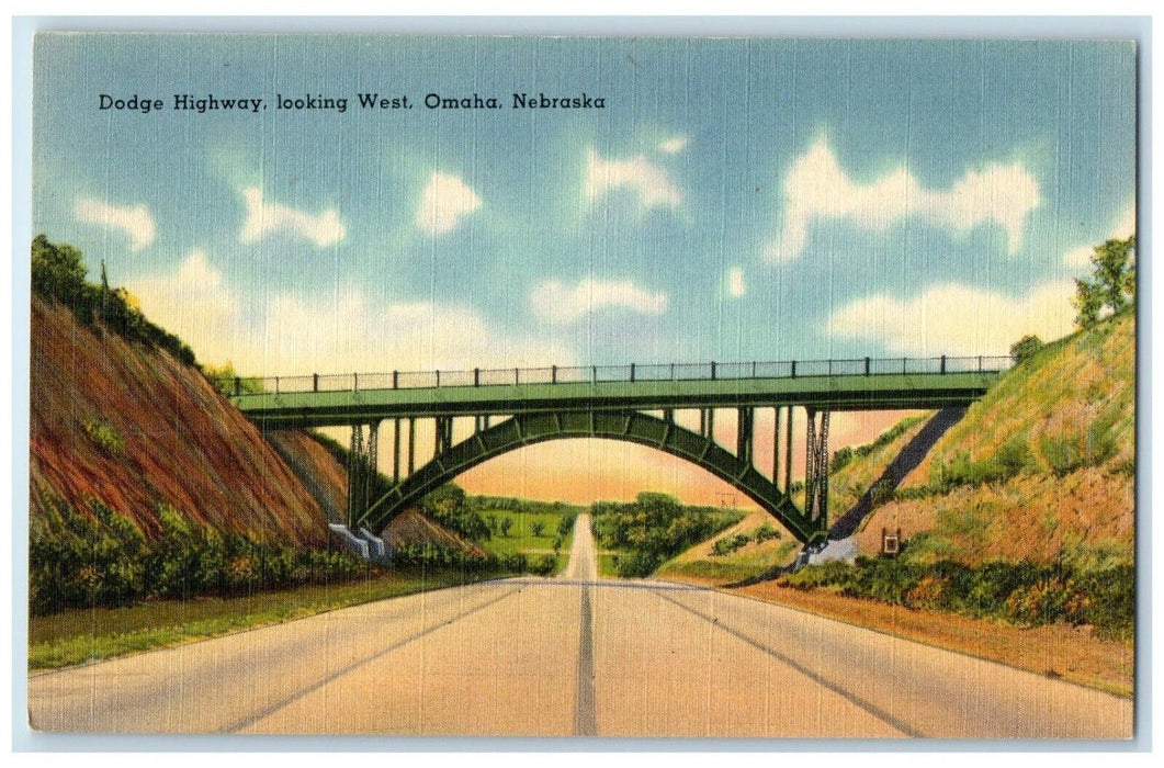 c1940 Dodge Highway Looking West Bridge Road Street Omaha Nebraska NE Postcard