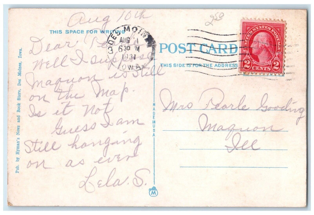 1931 Municipal Court Public Safety Exterior Building Des Moines Iowa IA Postcard