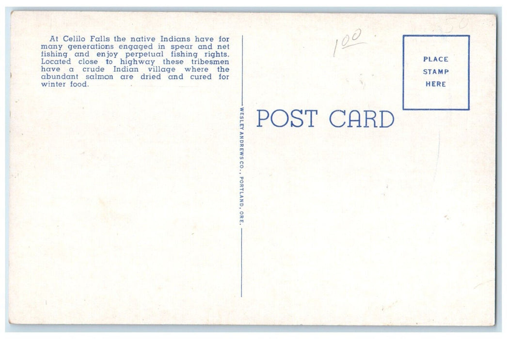1940 Indians Spearing Salmon Celilo Falls Highway Columbia River Oregon Postcard