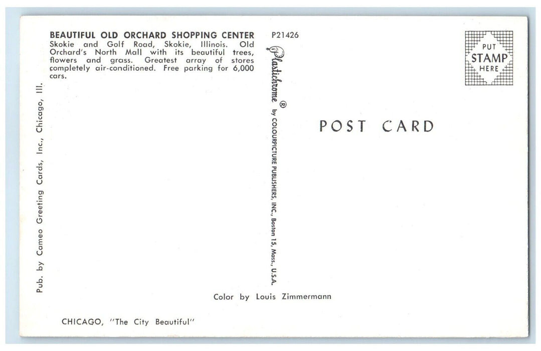 c1960 Beautiful Old Orchard Shopping Center Golf Road Skokie Illinois Postcard