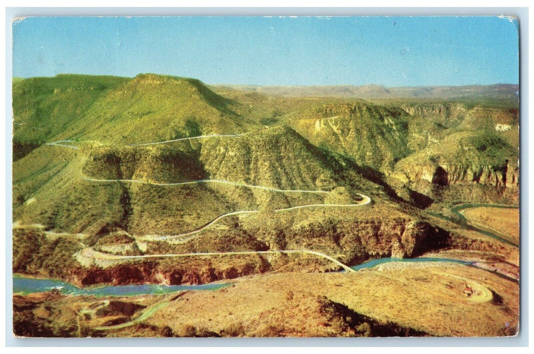 1954 Aerial View Switchbacks Through Salt River Canyon Phoenix Arizona Postcard