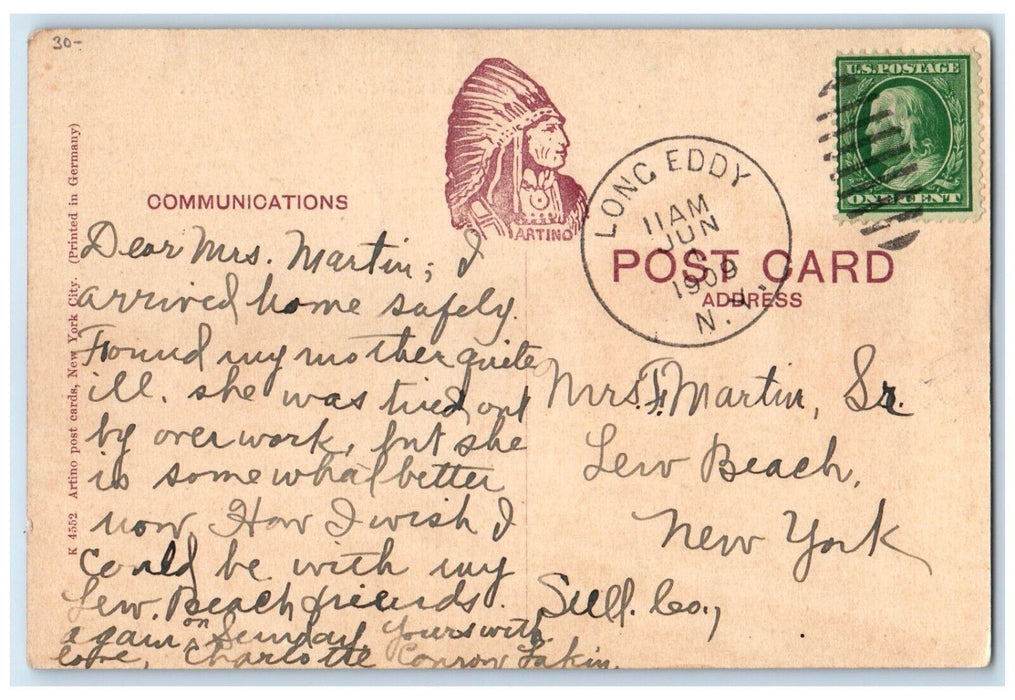 1909 Grand Central Station Depot Railroad Train Long Eddy New York NY Postcard