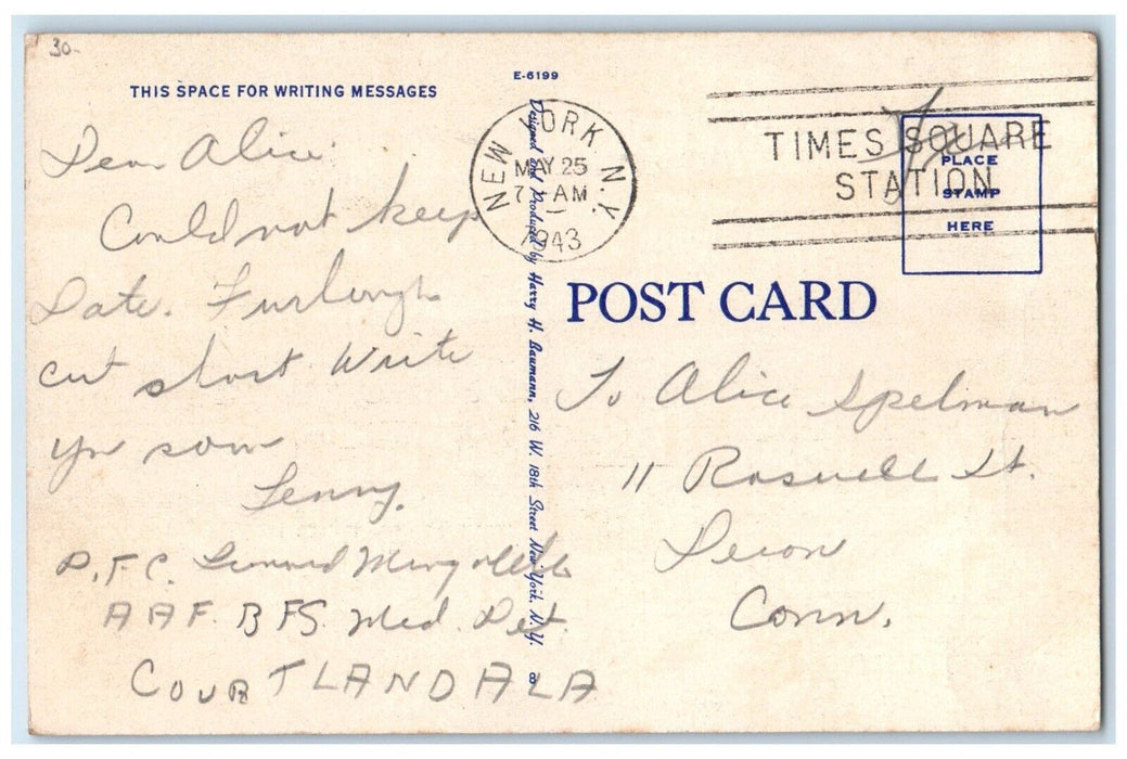 1943 Colonial Airliner At Ramp La Guardian Field New York NY Antique Postcard