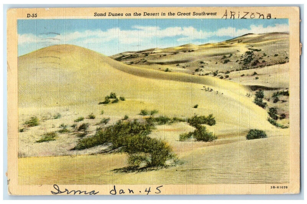 1945 Scenic View Sand Dunes Desert Great Southwest Yuma Arizona Antique Postcard