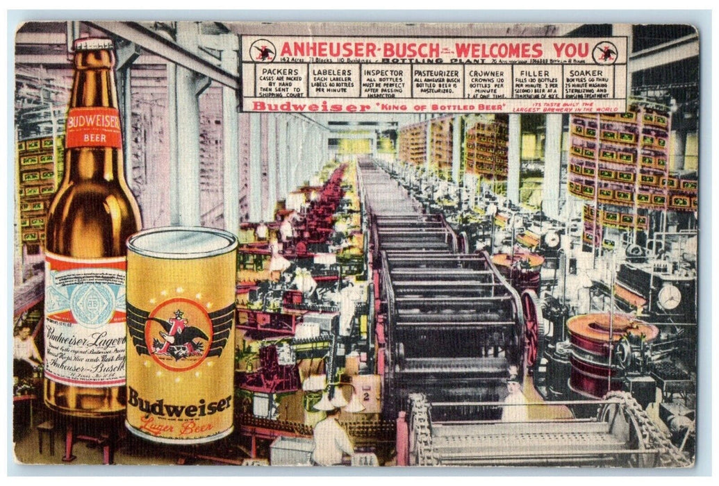 Budweiser Beer Anheuser Busch Bottled Beer St. Louis Missouri MO Postcard