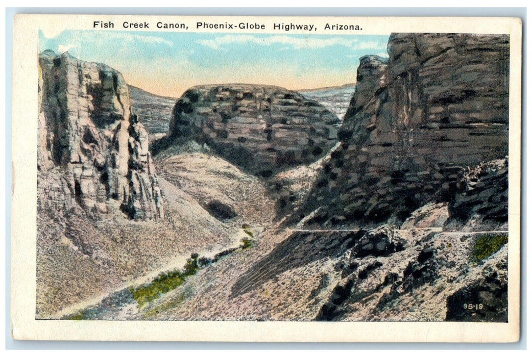 1920 Aerial View Fish Creek Canon Phoenix Globe Highway Arizona Antique Postcard