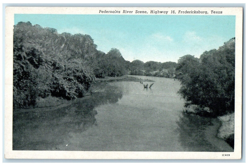 1940 Aerial View Pedernales River Scene Highway 16 Fredericksburg Texas Postcard