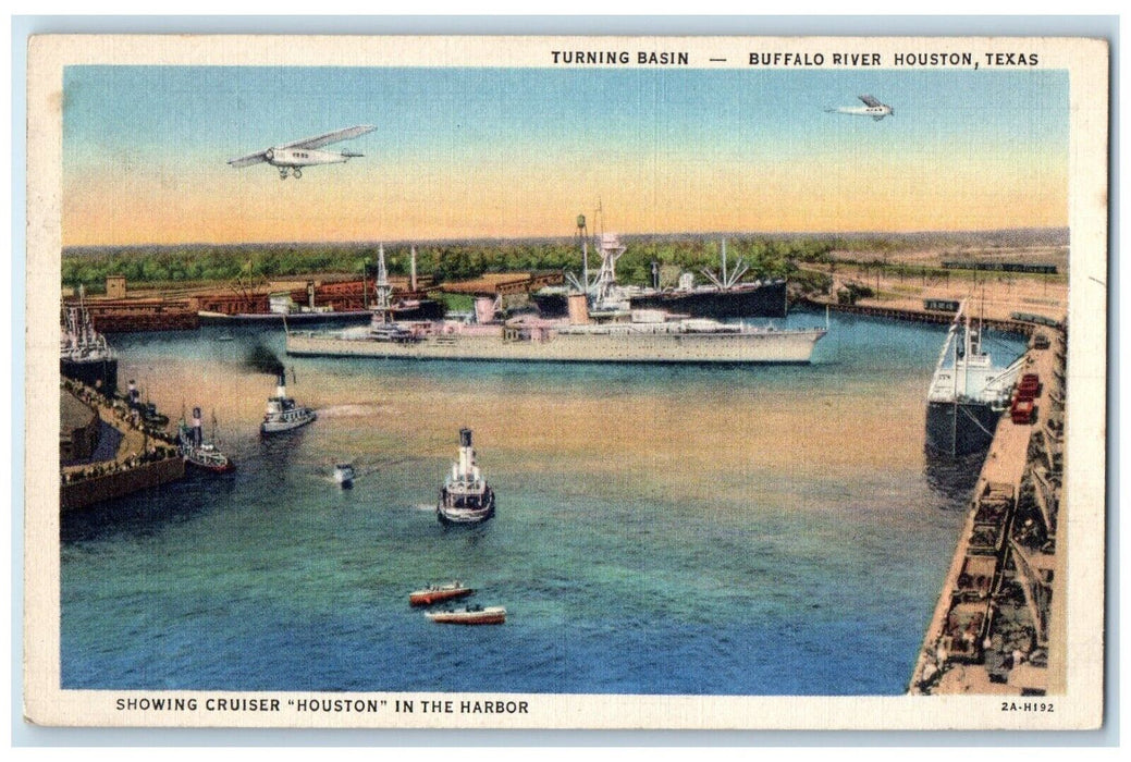 c1940 Aerial View Turning Basin Buffalo River Houston Texas TX Unposted Postcard