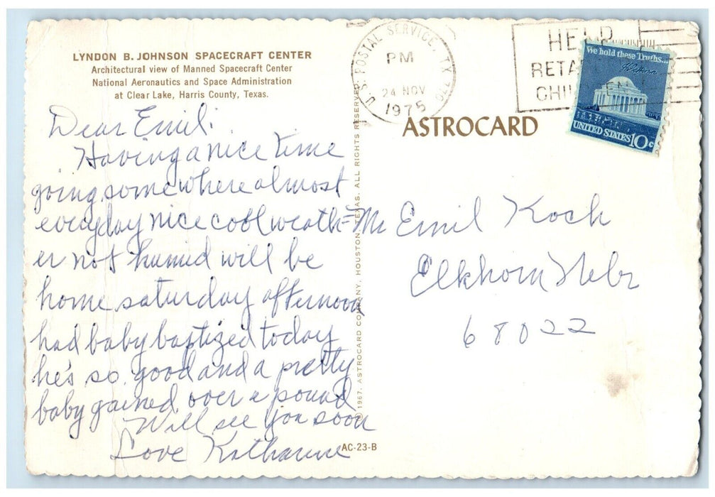 1975 Architectural View Lyndon Johnson Spacecraft Center Texas Unposted Postcard