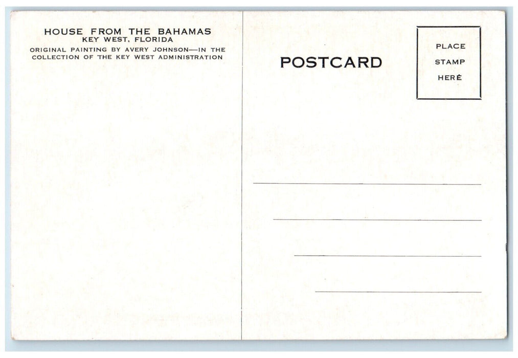 c1940 House Bahamas Painting Avery Johnson Key West Florida FL Unposted Postcard