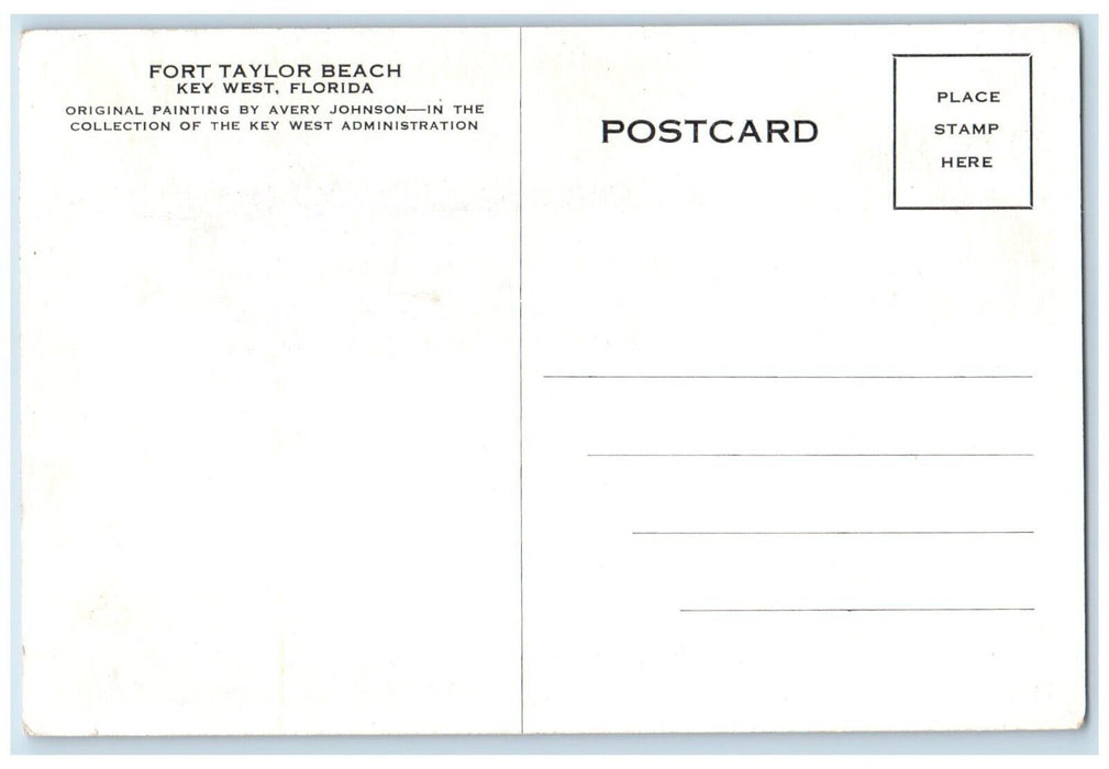 1940 Fort Taylor Beach Painting Avery Johnson Key West Florida Unposted Postcard