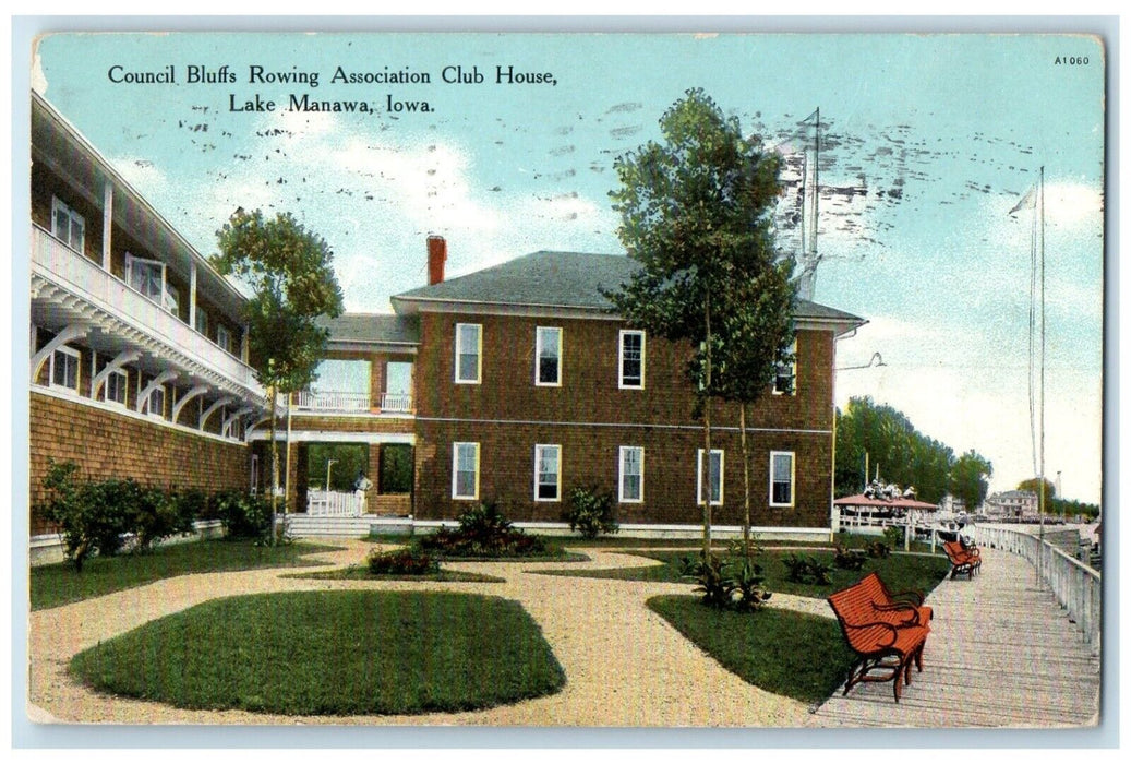 1910 Council Bluffs Rowing Association Club House Lake Manawa Iowa IA Postcard