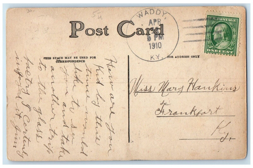 1910 Rustic Cottage Waddy Kentucky To Frankport Duane Cancel 1 Cent Postcard