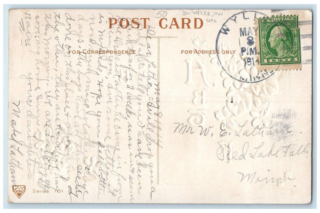 1914 Birthday Flowers Wylie Minnesota DPO Red Lake Falls Duane Cancel Postcard