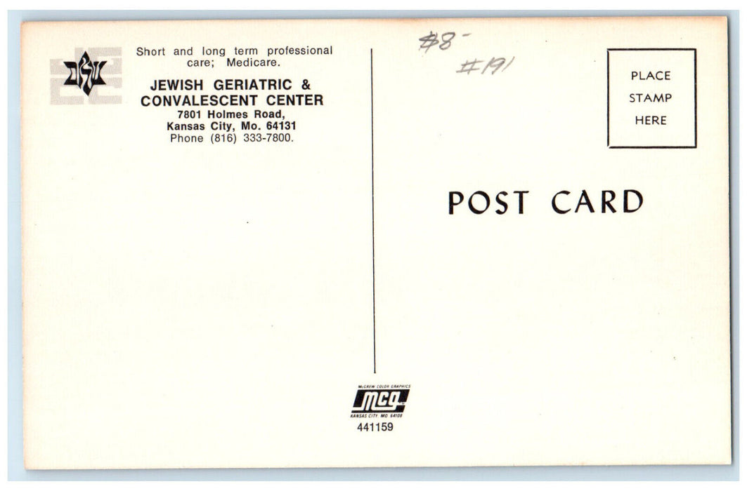 c1950's Jewish Geriatric & Convalescent Center Kansas City Missouri MO Postcard