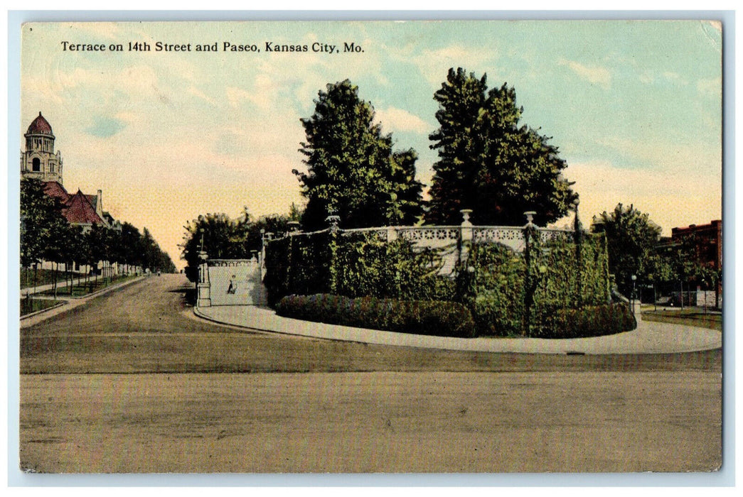 1912 Terrace on 14th Street and Paseo Kansas City Missouri MO Antique Postcard