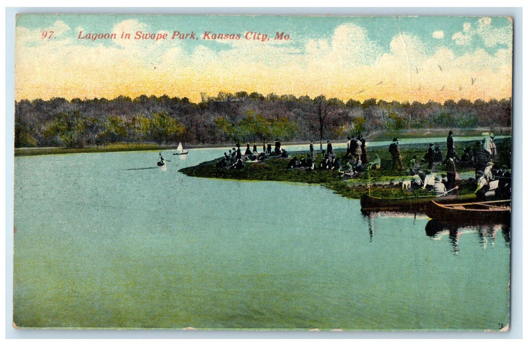 c1910 Lagoon in Swope Park Kansas City Missouri MO Antique RPO Postcard