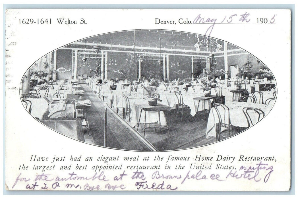 1905 Dairy Restaurant Dining Room Interior Denver Colorado CO Antique Postcard