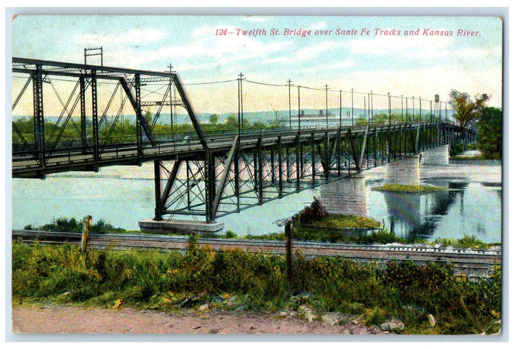 1909 Twelfth St. Bridge Over Santa Fe Tracks Kansas River Missouri MO Postcard