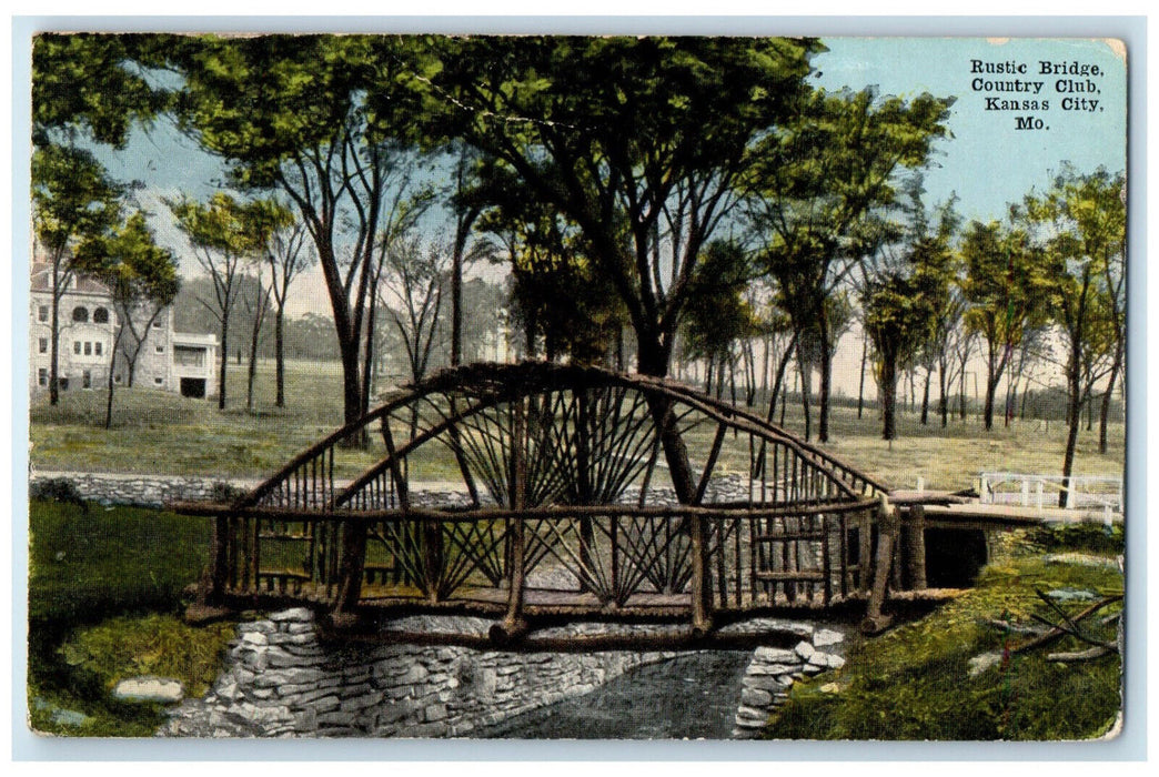 1917 Rustic Bridge Country Club Kansas City Missouri MO Antique Postcard