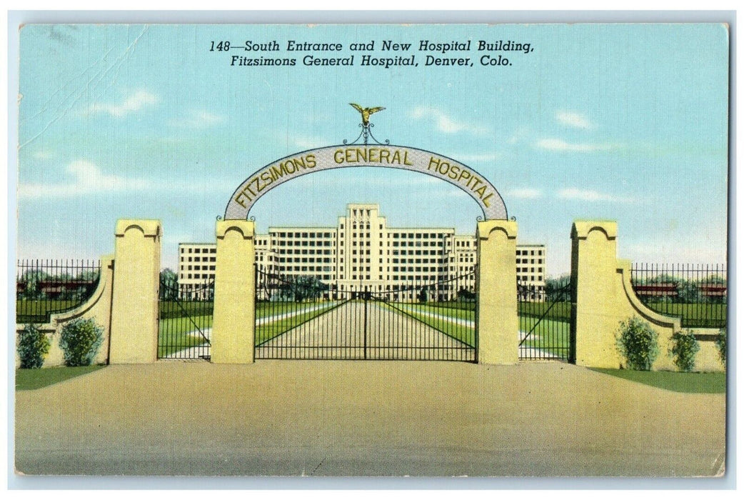 1944 South Entrance Fitzsimons General Hospital Denver Colorado CO Postcard