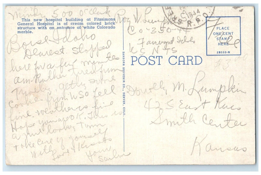 1944 South Entrance Fitzsimons General Hospital Denver Colorado CO Postcard