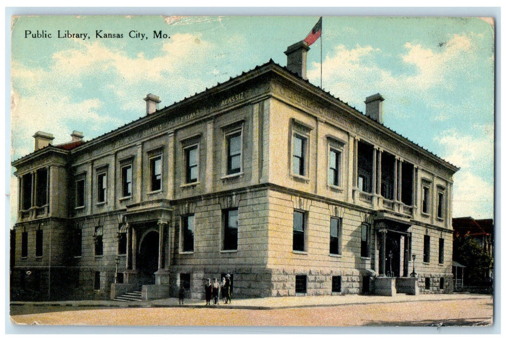 1911 View of Public Library Kansas City Missouri MO Antique Posted Postcard