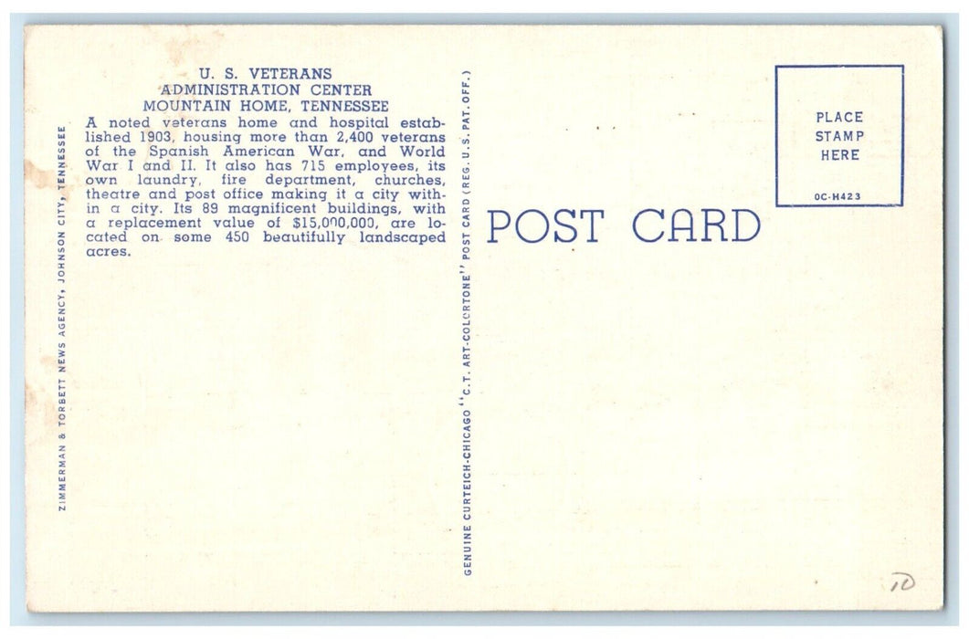 c1940 Mess Hall Veterans Administration Center Mountain Home Tennessee Postcard