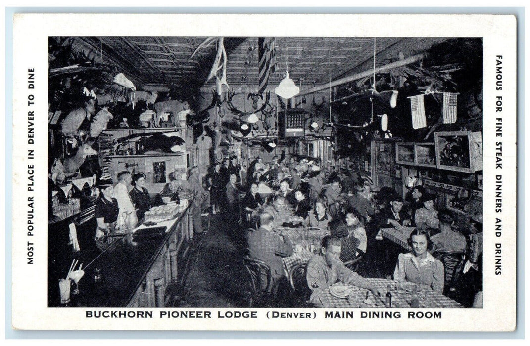 c1930's Buckhorn Pioneer Lodge Main Dining Room Denver Colorado CO Postcard