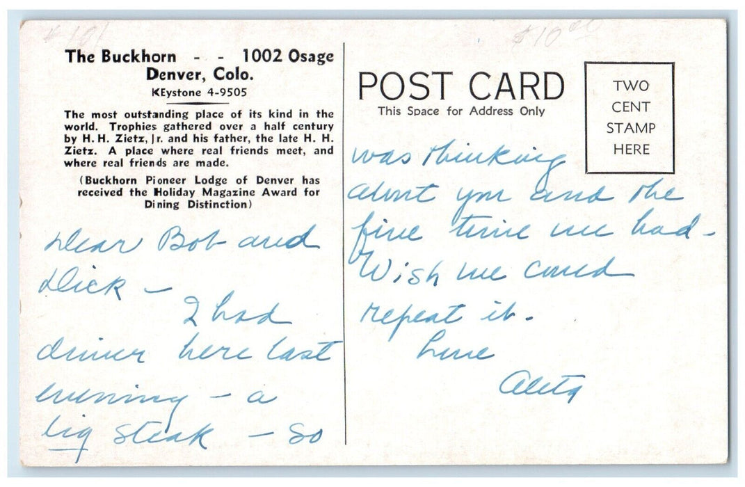 c1930's Buckhorn Pioneer Lodge Main Dining Room Denver Colorado CO Postcard