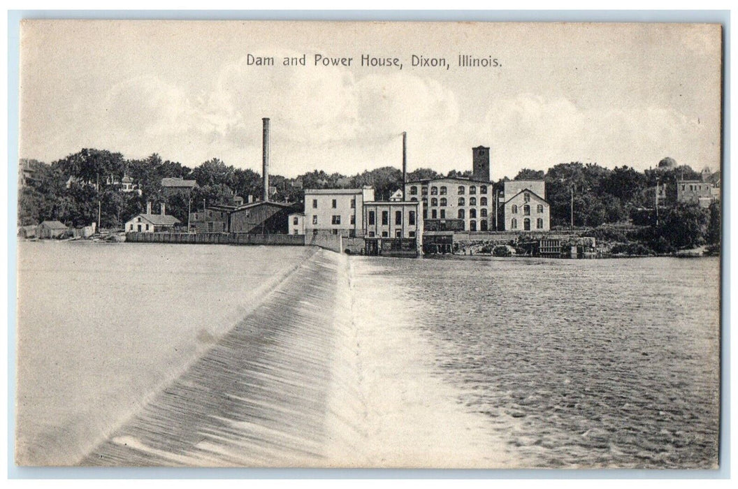 c1910's View Of Dam And Power House Dixon Illinois IL Unposted Antique Postcard