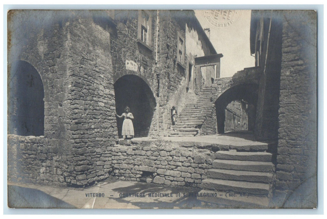 c1940's Medieval Quarter of S. Pellegrino Viterbo Italy RPPC Photo Postcard