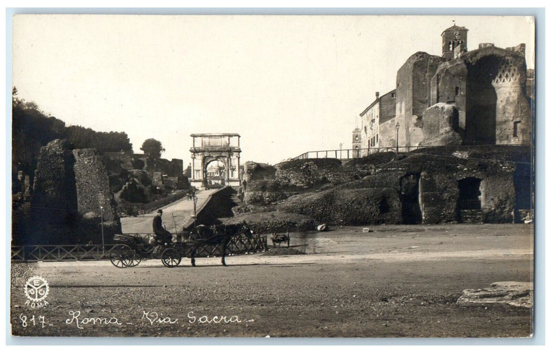 c1910 Via Sacra Rome Italy Antique Unposted Horse Carriage RPPC Photo Postcard