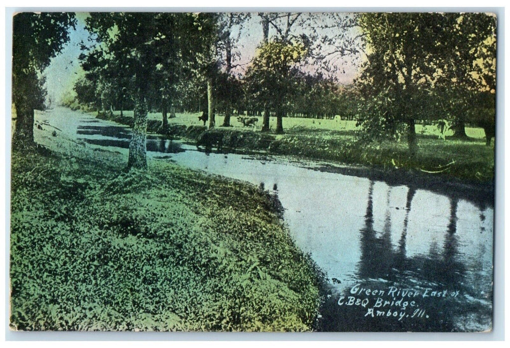1912 Green River East Of CB & Q Bridge Amboy Illinois IL Posted Antique Postcard