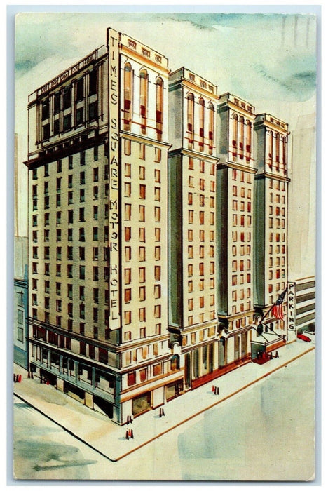 1965 Free Drive-In Parking Times Square Motor Hotel New York New York Postcard