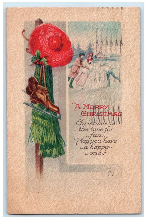 1923 Christmas Ice Skating Augusta Iowa IA To Burlington 1 Cent Postcard