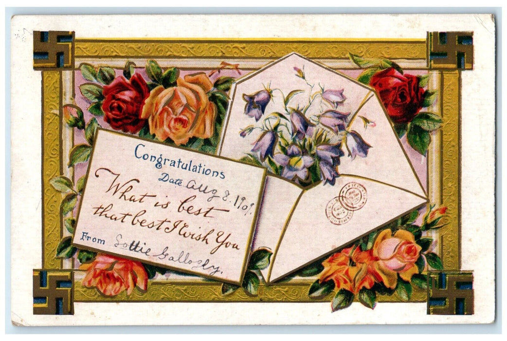 1909 Congratulations Holabird South Dakota SD Panora Iowa IA 1 Cent Postcard