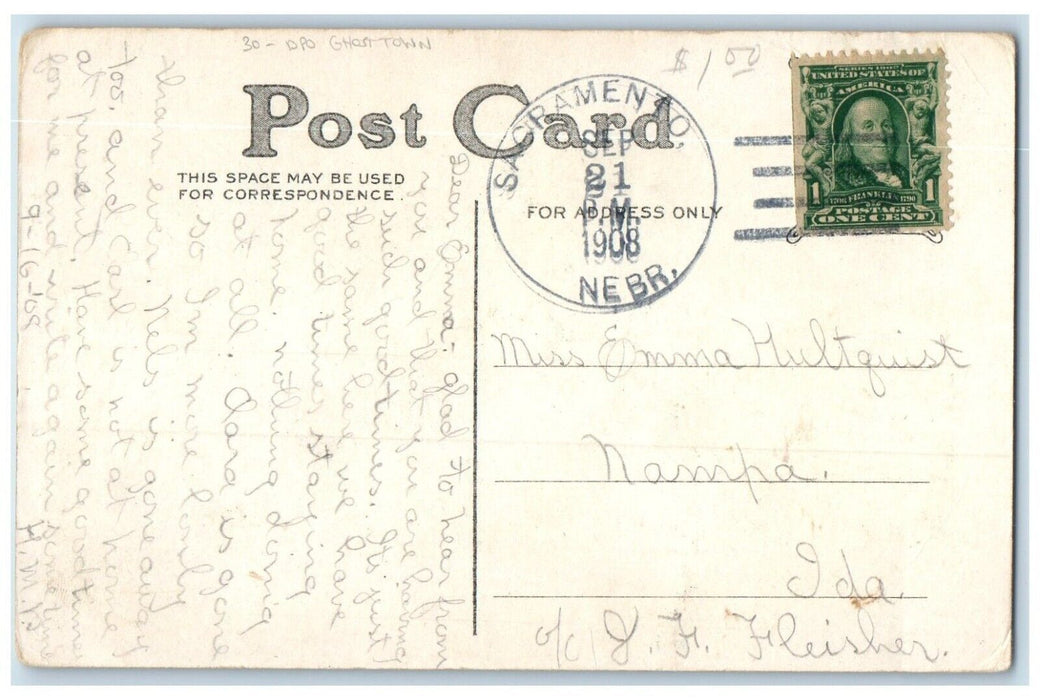 1908 Flowers Sacramento Nebraska NE Nampa Idaho ID DPO Ghost Town Postcard
