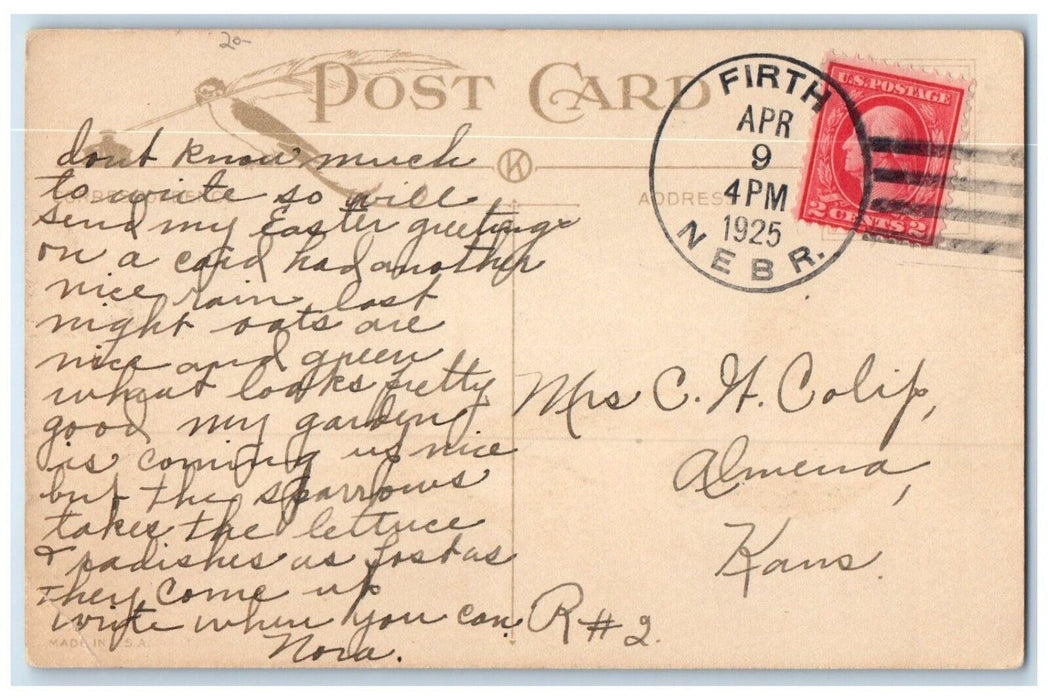 1925 Happy Thought Firth Nebraska NE Almera Kansas KS Duane Cancel Postcard